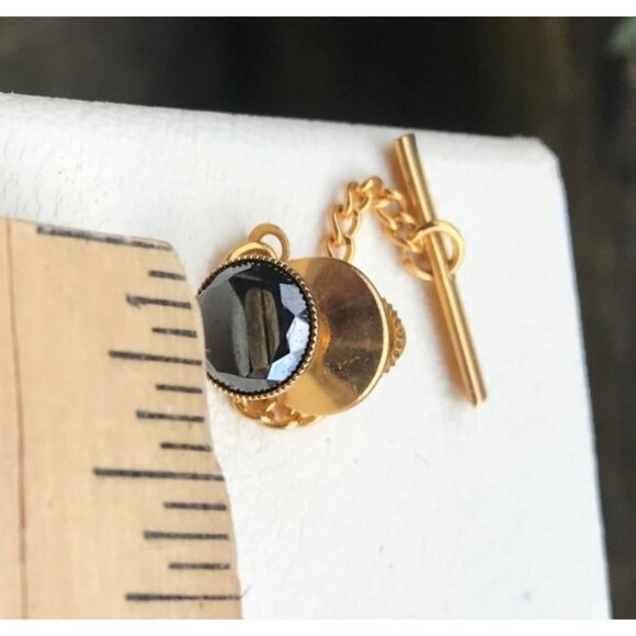 Vintage Gold Tone Tie Tack With Black Stone - Picture 5 of 5